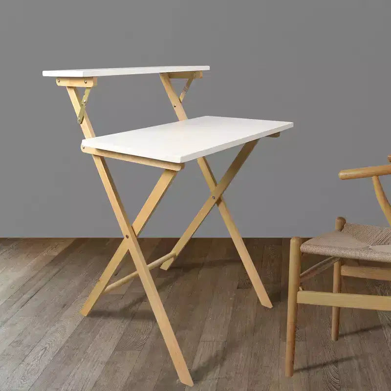 Bureau portable pliable 2 niveaux en bois massif Blanc/Naturel - Flora Home