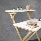 Bureau portable pliable 2 niveaux en bois massif Blanc/Naturel - Flora Home