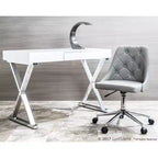 Bureau contemporain Luster blanc - LumiSource : Piètement en X chromé, MDF, Fini lustré, Tiroir coulissant
