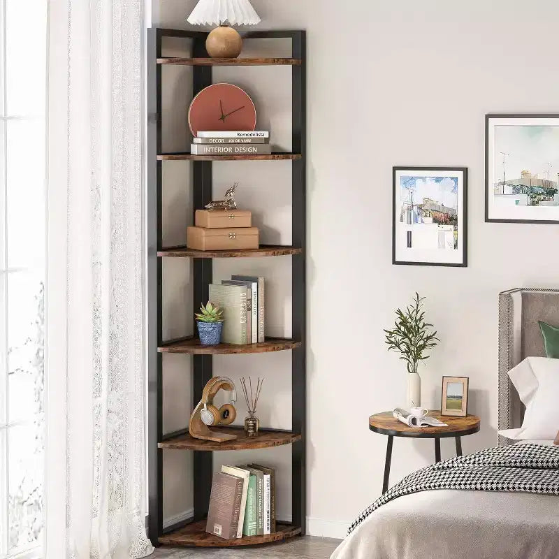 LITTLE TREE 70.9" 6 Tier Corner Bookshelf Rustic Brown