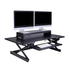 Support de bureau double articulé à double écran avec alimentation noire - Rocelco : 4 prises CA, 2 ports USB, aucun assemblage