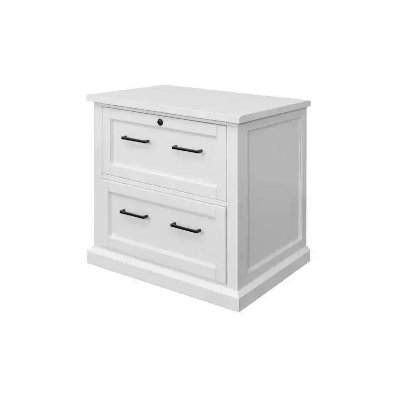 Classeur latéral moderne en bois blanc - Collection Abby - Martin Furniture : Portes Shaker, panneaux à lattes, blocs multiprises intégrés
