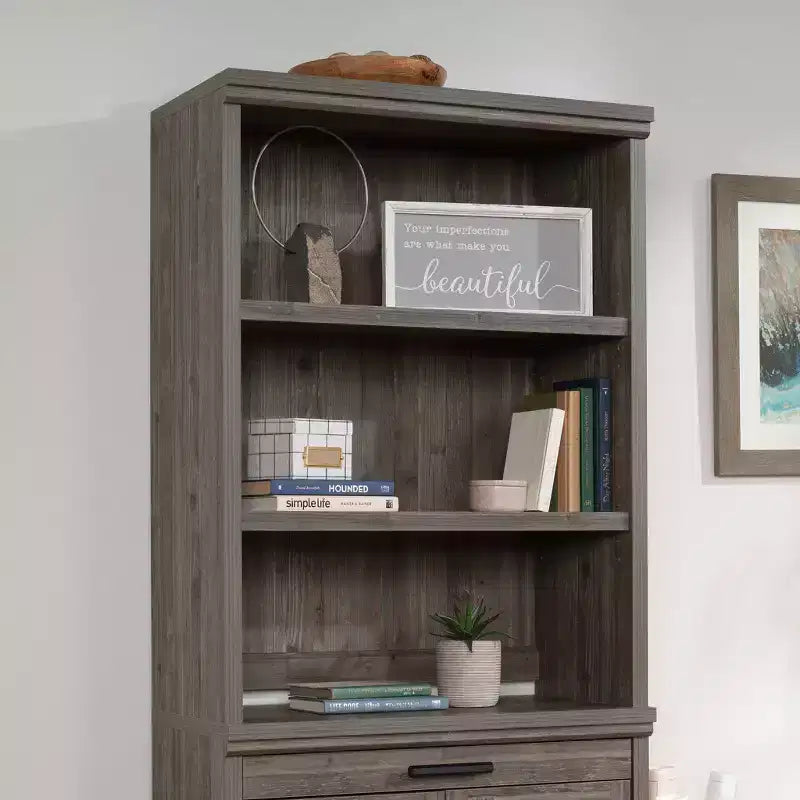 Sauder Aspen Post Hutch Top Pin des Galets : Meuble de bureau moderne de style Ferme, cadre en MDF, 2 étagères fixes, capacité de 11,3 kg