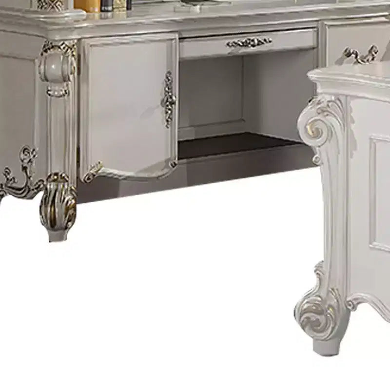 Bureaux Vendôme 89 po Fini perle antique - Meubles Acme : Bois composite, étagère de rangement ouverte, assemblage sans outils