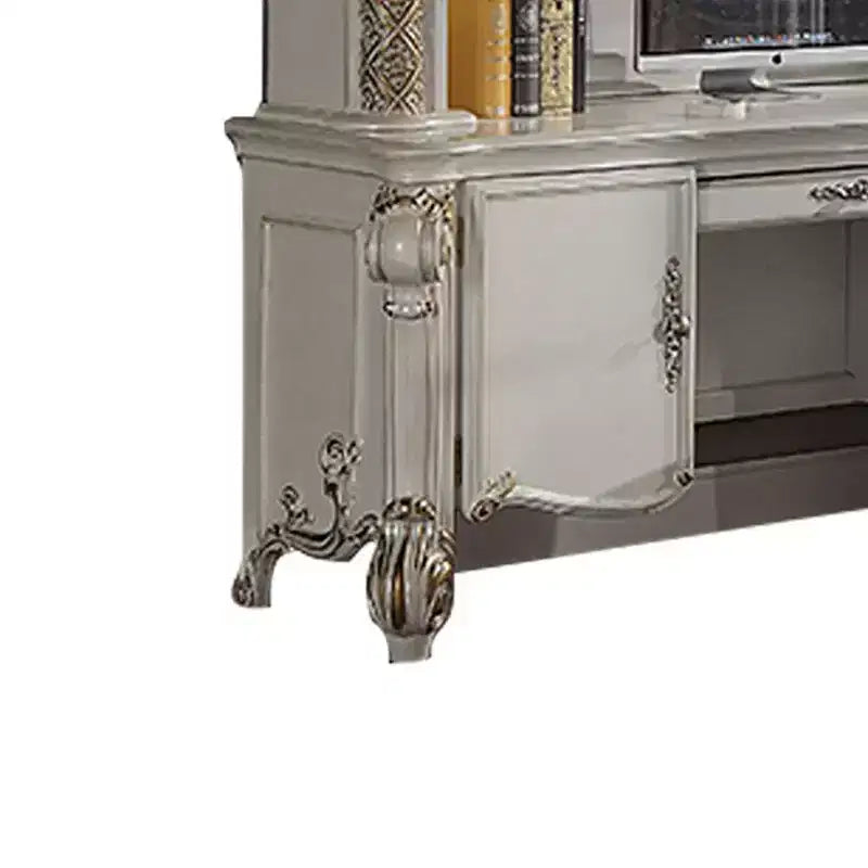 Bureaux Vendôme 89 po Fini perle antique - Meubles Acme : Bois composite, étagère de rangement ouverte, assemblage sans outils