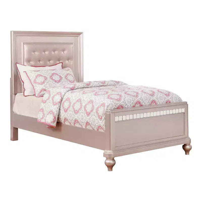 Twin Coleman Upholstered Bed Rose Gold - HOMES: Inside + Out: Crystal Button, Mirrored Footboard, Vintage Look