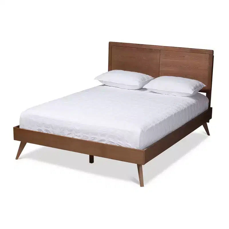 King Zenon Finished Wood Platform Bed Brown - Baxton Studio: Mid-Century Modern, No Box Spring Required