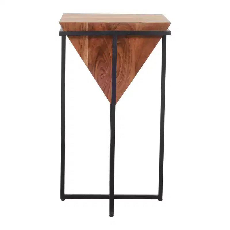 Table d'appoint Urban Port en bois, forme pyramidale, 26 pouces, avec base en métal croisé, marron/noir