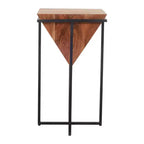 Table d'appoint Urban Port en bois, forme pyramidale, 26 pouces, avec base en métal croisé, marron/noir