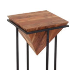 Table d'appoint Urban Port en bois, forme pyramidale, 26 pouces, avec base en métal croisé, marron/noir