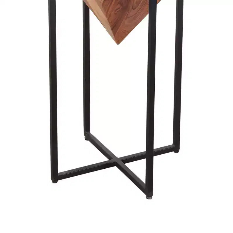 Table d'appoint Urban Port en bois, forme pyramidale, 26 pouces, avec base en métal croisé, marron/noir
