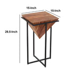 Table d'appoint Urban Port en bois, forme pyramidale, 26 pouces, avec base en métal croisé, marron/noir