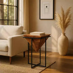 Table d'appoint Urban Port en bois, forme pyramidale, 26 pouces, avec base en métal croisé, marron/noir