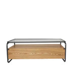 Olivia & May Table basse en bois à 1 étagère avec 2 tiroirs à façade en rotin et cadre en métal gris Marron : Style ferme moderne d'intérieur, Aucun assemblage requis