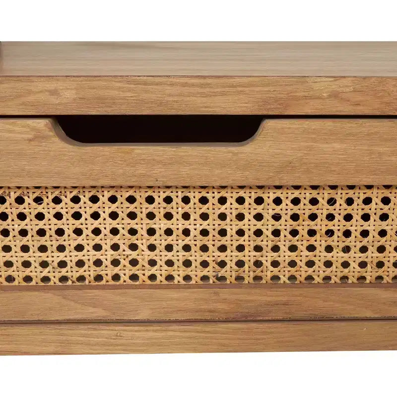 Olivia & May Table basse en bois à 1 étagère avec 2 tiroirs à façade en rotin et cadre en métal gris Marron : Style ferme moderne d'intérieur, Aucun assemblage requis