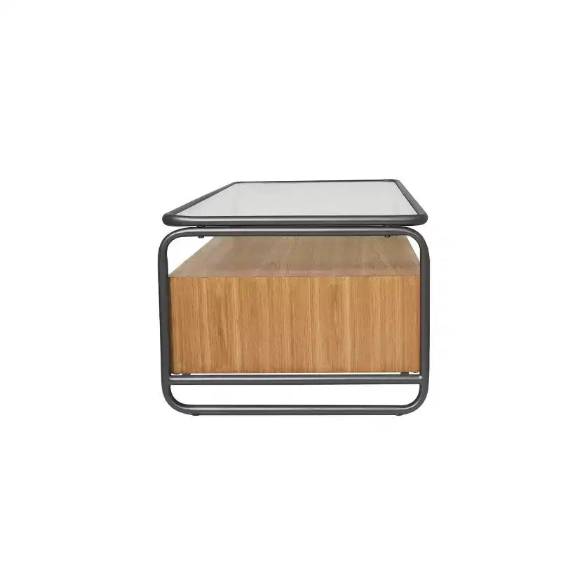 Olivia & May Table basse en bois à 1 étagère avec 2 tiroirs à façade en rotin et cadre en métal gris Marron : Style ferme moderne d'intérieur, Aucun assemblage requis