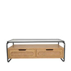 Olivia & May Table basse en bois à 1 étagère avec 2 tiroirs à façade en rotin et cadre en métal gris Marron : Style ferme moderne d'intérieur, Aucun assemblage requis