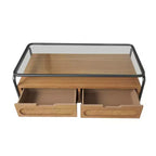 Olivia & May Table basse en bois à 1 étagère avec 2 tiroirs à façade en rotin et cadre en métal gris Marron : Style ferme moderne d'intérieur, Aucun assemblage requis