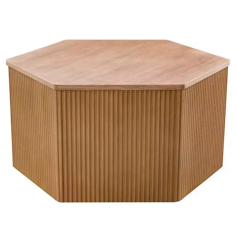Ink+Ivy Honey Fluted Hexagon Coffee Table Contemporary Living Room Pedestal with Storage, Adjustable Feet