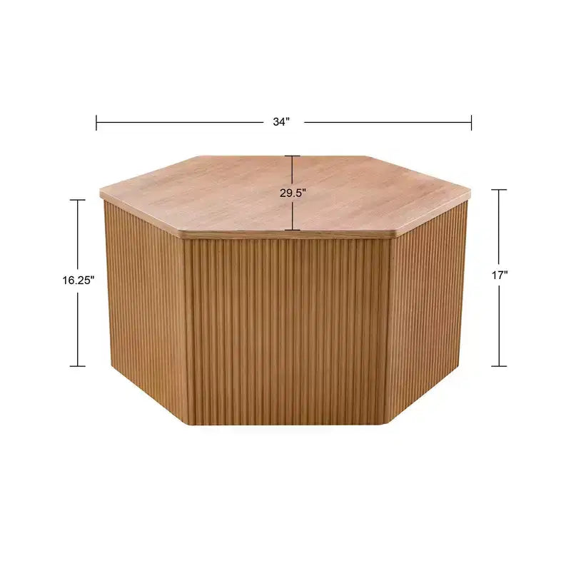 Table basse hexagonale cannelée Ink+Ivy Honey avec piédestal de rangement pour salon contemporain, pieds réglables