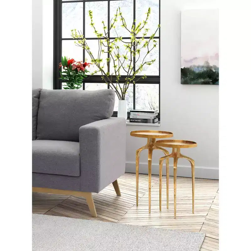 Lot de 2 tables basses gigognes rondes modernes Or antique - Zm Home
