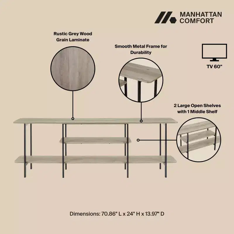 Manhattan Comfort Celine Bahut Moderne Gris Rustique 70.86"
