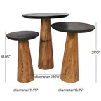 Olivia & May – Table d'appoint conique faite à la main en bois de manguier avec plateaux noirs, lot de 3 marron : table piédestal ronde et moderne