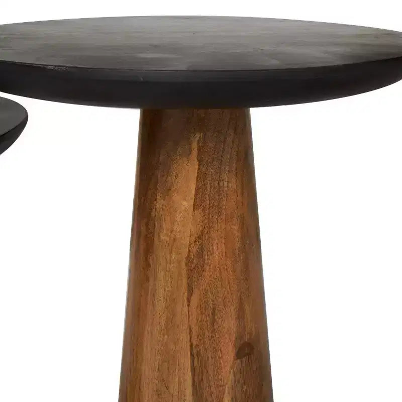 Olivia & May – Table d'appoint conique faite à la main en bois de manguier avec plateaux noirs, lot de 3 marron : table piédestal ronde et moderne