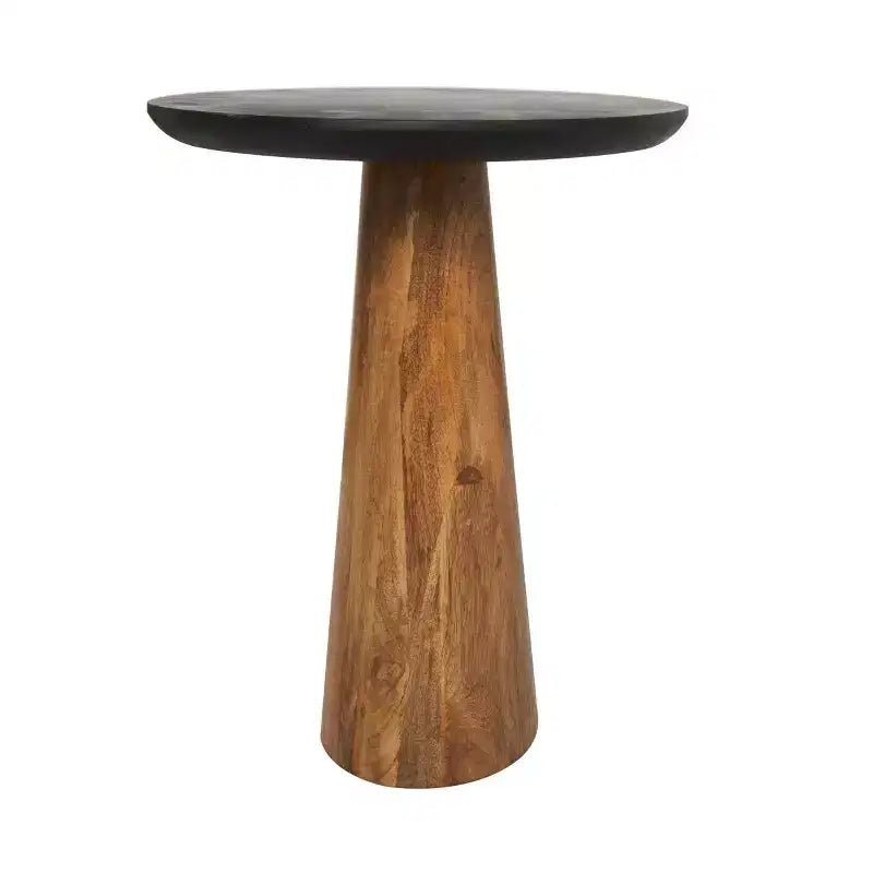 Olivia & May – Table d'appoint conique faite à la main en bois de manguier avec plateaux noirs, lot de 3 marron : table piédestal ronde et moderne