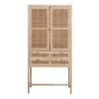 Storied Home Nero 67" Tall Decorative Storage Cabinet Natural: Beechwood & MDF, Fixed Shelf, 2 Drawers