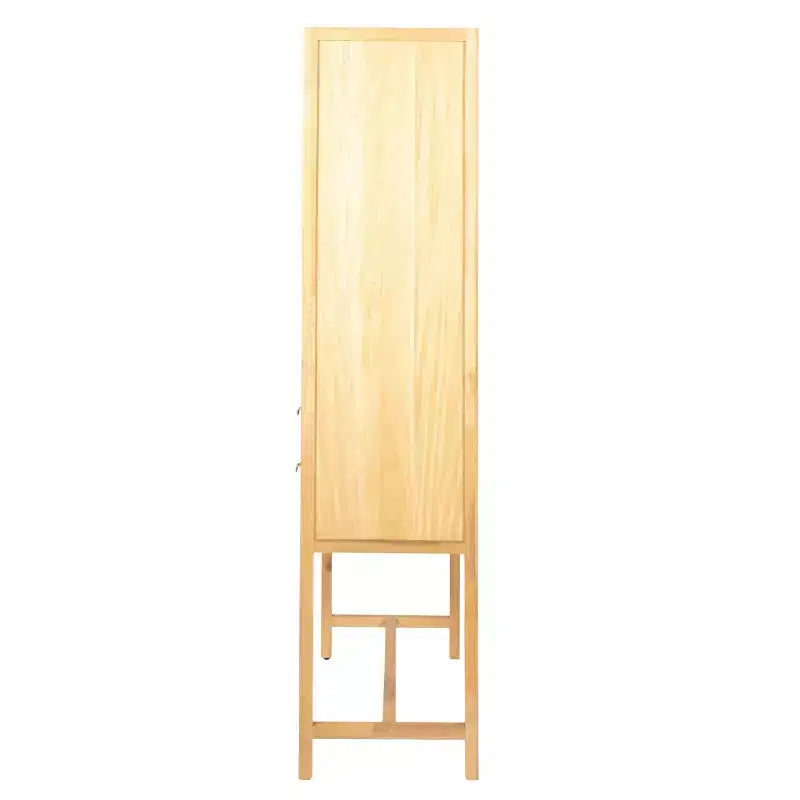 Armoire de rangement décorative Storied Home Nero 170 cm H, couleur naturelle : Hêtre et MDF, Étagère fixe, 2 Tiroirs