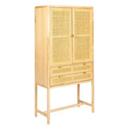 Armoire de rangement décorative Storied Home Nero 170 cm H, couleur naturelle : Hêtre et MDF, Étagère fixe, 2 Tiroirs