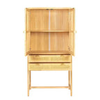 Armoire de rangement décorative Storied Home Nero 170 cm H, couleur naturelle : Hêtre et MDF, Étagère fixe, 2 Tiroirs