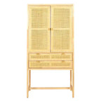 Armoire de rangement décorative Storied Home Nero 170 cm H, couleur naturelle : Hêtre et MDF, Étagère fixe, 2 Tiroirs