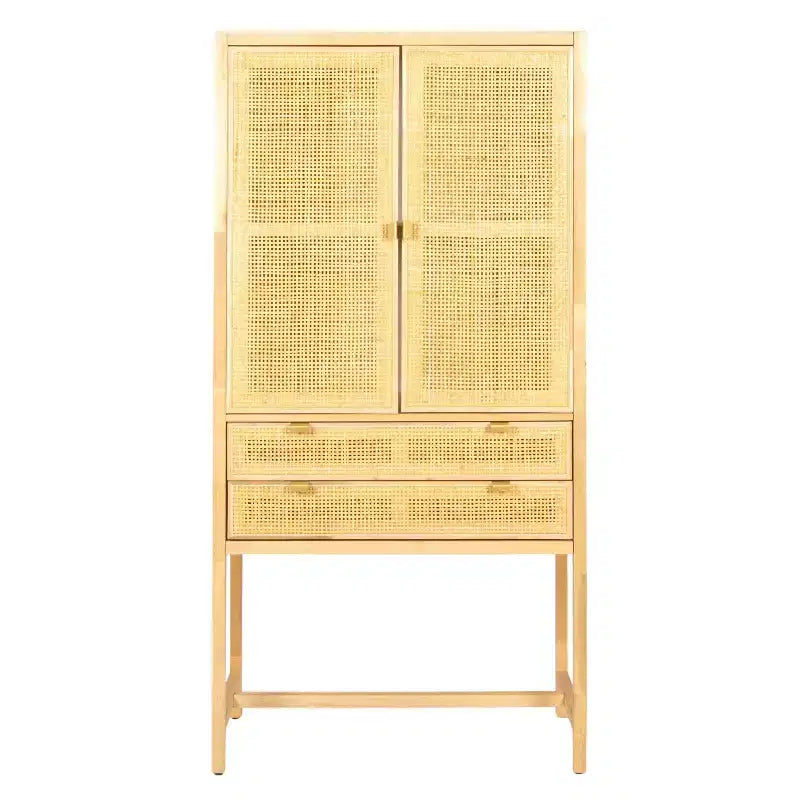 Armoire de rangement décorative Storied Home Nero 170 cm H, couleur naturelle : Hêtre et MDF, Étagère fixe, 2 Tiroirs