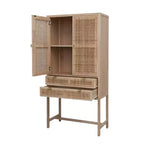 Armoire de rangement décorative Storied Home Nero 170 cm H, couleur naturelle : Hêtre et MDF, Étagère fixe, 2 Tiroirs