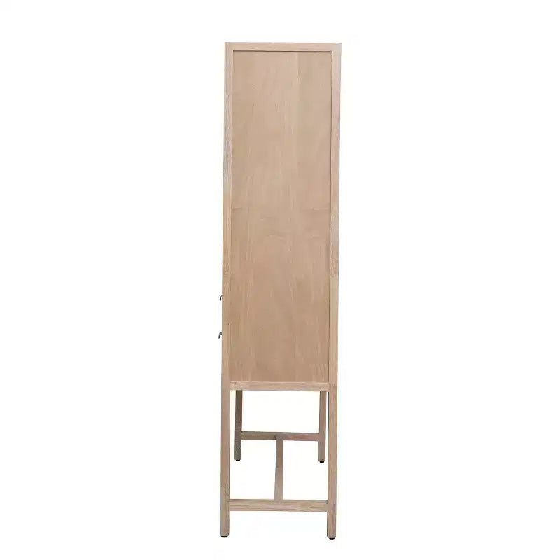 Armoire de rangement décorative Storied Home Nero 170 cm H, couleur naturelle : Hêtre et MDF, Étagère fixe, 2 Tiroirs