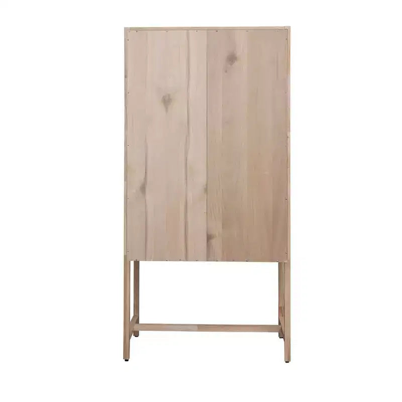 Armoire de rangement décorative Storied Home Nero 170 cm H, couleur naturelle : Hêtre et MDF, Étagère fixe, 2 Tiroirs