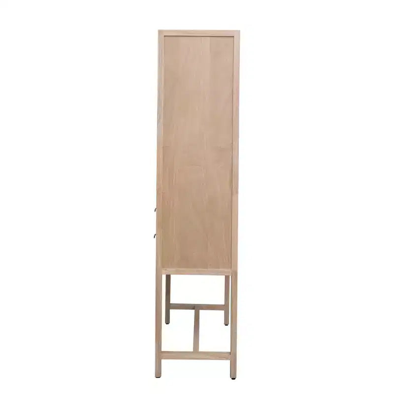 Armoire de rangement décorative Storied Home Nero 170 cm H, couleur naturelle : Hêtre et MDF, Étagère fixe, 2 Tiroirs
