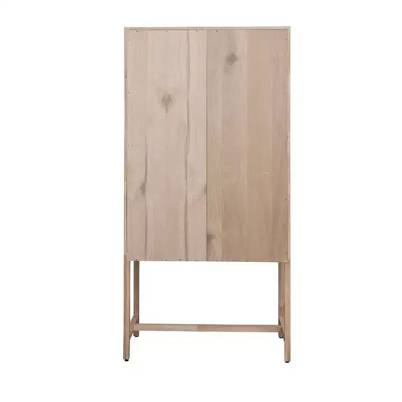 Armoire de rangement décorative Storied Home Nero 170 cm H, couleur naturelle : Hêtre et MDF, Étagère fixe, 2 Tiroirs