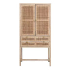 Armoire de rangement décorative Storied Home Nero 170 cm H, couleur naturelle : Hêtre et MDF, Étagère fixe, 2 Tiroirs
