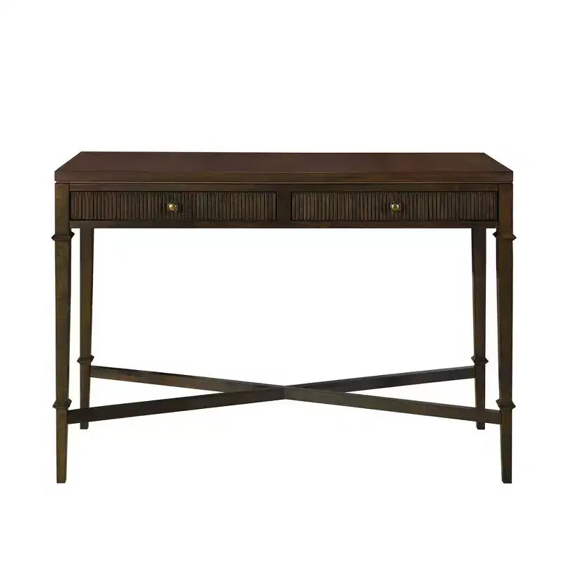 Martha Stewart Kenna Fluted 2 Drawer Storage Console Table Brown: Traditional Style, Wood Legs, 85lb Capacity