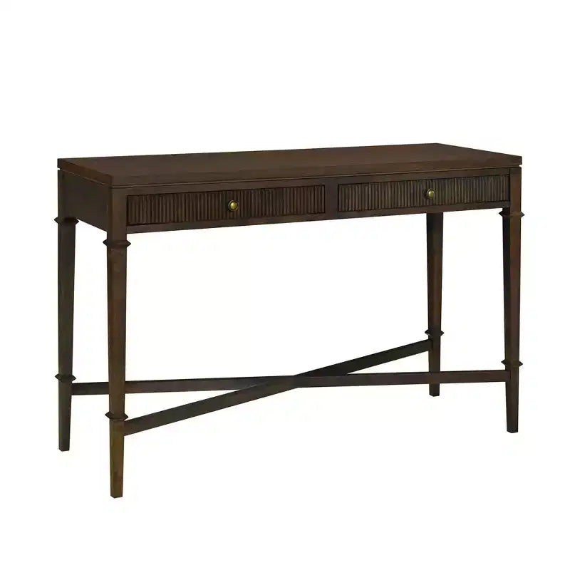 Console de rangement Martha Stewart Kenna à 2 tiroirs avec cannelures, marron : style traditionnel, pieds en bois, capacité de 38,5 kg