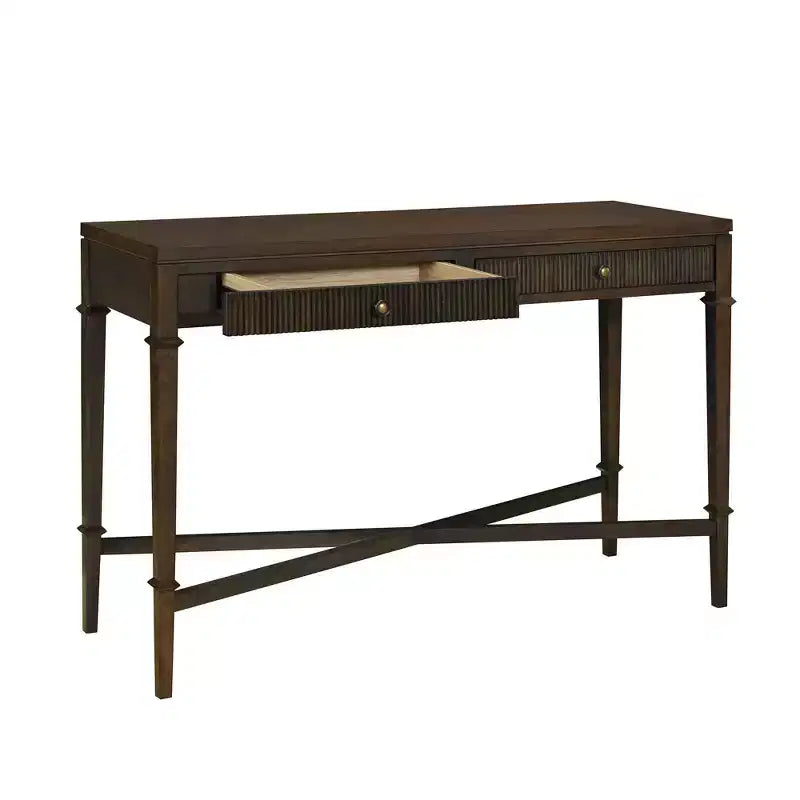 Console de rangement Martha Stewart Kenna à 2 tiroirs avec cannelures, marron : style traditionnel, pieds en bois, capacité de 38,5 kg