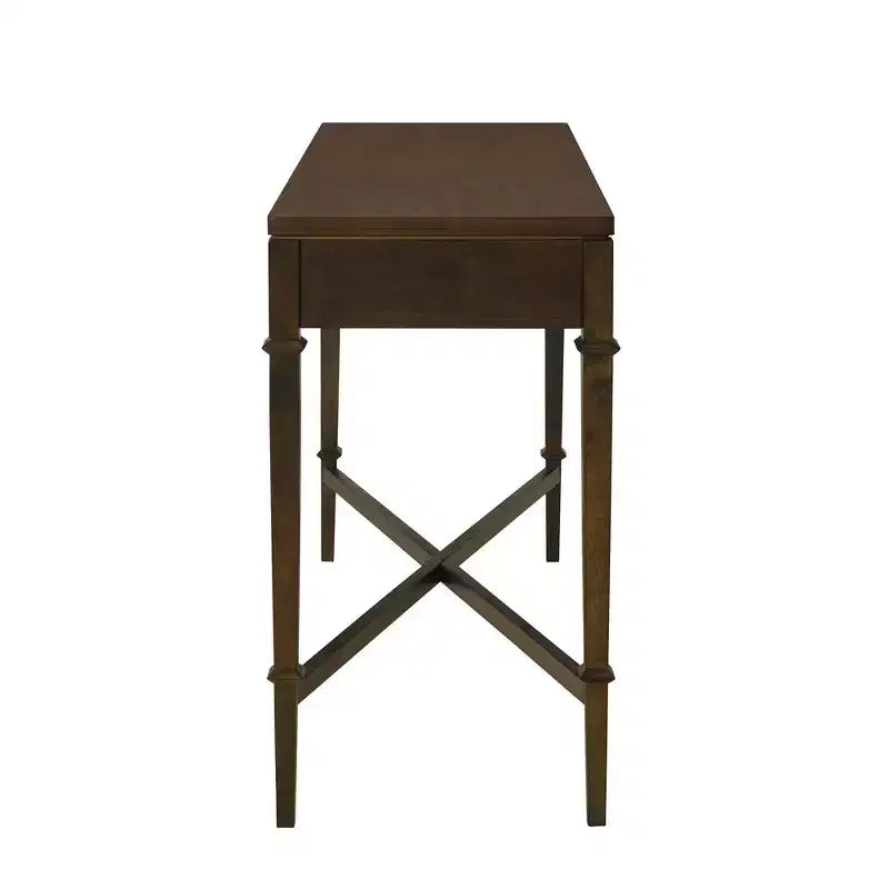 Console de rangement Martha Stewart Kenna à 2 tiroirs avec cannelures, marron : style traditionnel, pieds en bois, capacité de 38,5 kg