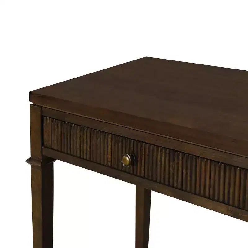 Console de rangement Martha Stewart Kenna à 2 tiroirs avec cannelures, marron : style traditionnel, pieds en bois, capacité de 38,5 kg