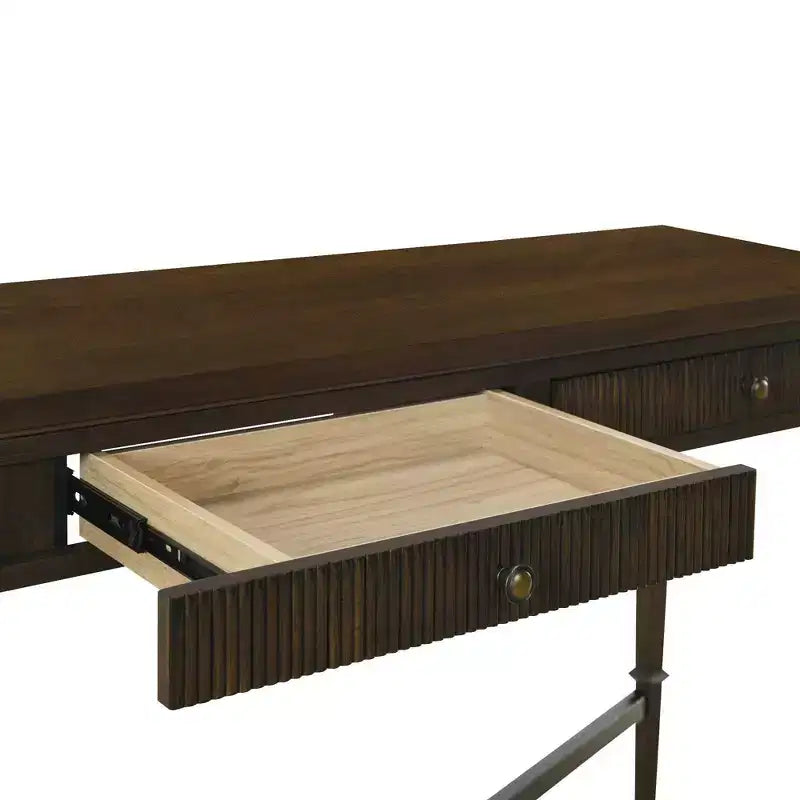Console de rangement Martha Stewart Kenna à 2 tiroirs avec cannelures, marron : style traditionnel, pieds en bois, capacité de 38,5 kg