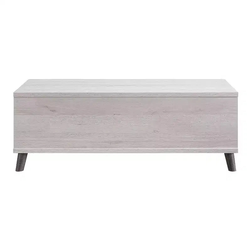 Table basse 1 tiroir Frelmer chêne blanc/gris vieilli - miBasics : Moderne du milieu du siècle, pieds évasés, étagères fixes