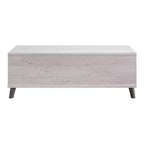 Table basse 1 tiroir Frelmer chêne blanc/gris vieilli - miBasics : Moderne du milieu du siècle, pieds évasés, étagères fixes