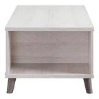 Table basse 1 tiroir Frelmer chêne blanc/gris vieilli - miBasics : Moderne du milieu du siècle, pieds évasés, étagères fixes